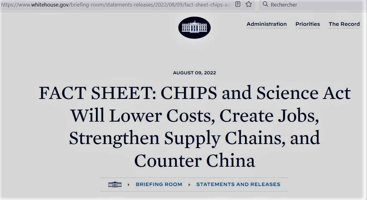 Qui contrôlera les puces ? Taïwan, le CHIPS and Science Act américain ...